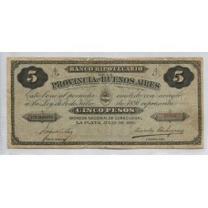 ARGENTINA 1891 BILLETE DE $ 5 PROVINCIA DE BUENOS AIRES BANCO HIPOTECARIO